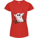 A Ghost on a Swing Halloween Funny Spirit Womens Petite Cut T-Shirt Red