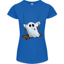 A Ghost on a Swing Halloween Funny Spirit Womens Petite Cut T-Shirt Royal Blue