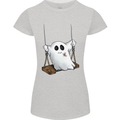 A Ghost on a Swing Halloween Funny Spirit Womens Petite Cut T-Shirt Sports Grey