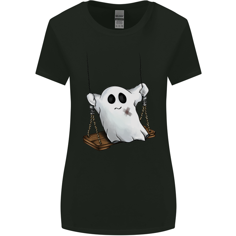 A Ghost on a Swing Halloween Funny Spirit Womens Wider Cut T-Shirt Black