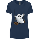 A Ghost on a Swing Halloween Funny Spirit Womens Wider Cut T-Shirt Navy Blue