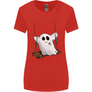 A Ghost on a Swing Halloween Funny Spirit Womens Wider Cut T-Shirt Red