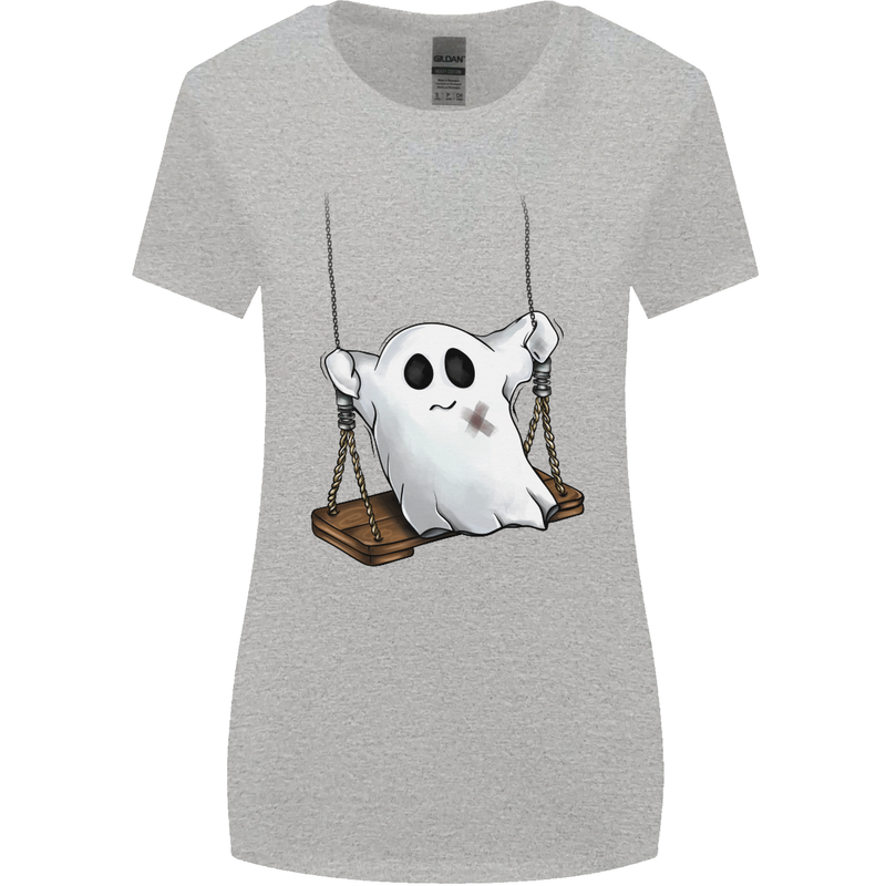 A Ghost on a Swing Halloween Funny Spirit Womens Wider Cut T-Shirt Sports Grey
