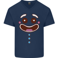 A GingerBread Man Mens V-Neck Cotton T-Shirt Navy Blue