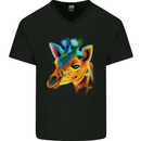 A Giraffe Watercolour Mens V-Neck Cotton T-Shirt Black