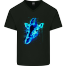 A Giraffe Watercolour Mens V-Neck Cotton T-Shirt Black