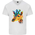 A Giraffe Watercolour Mens V-Neck Cotton T-Shirt White