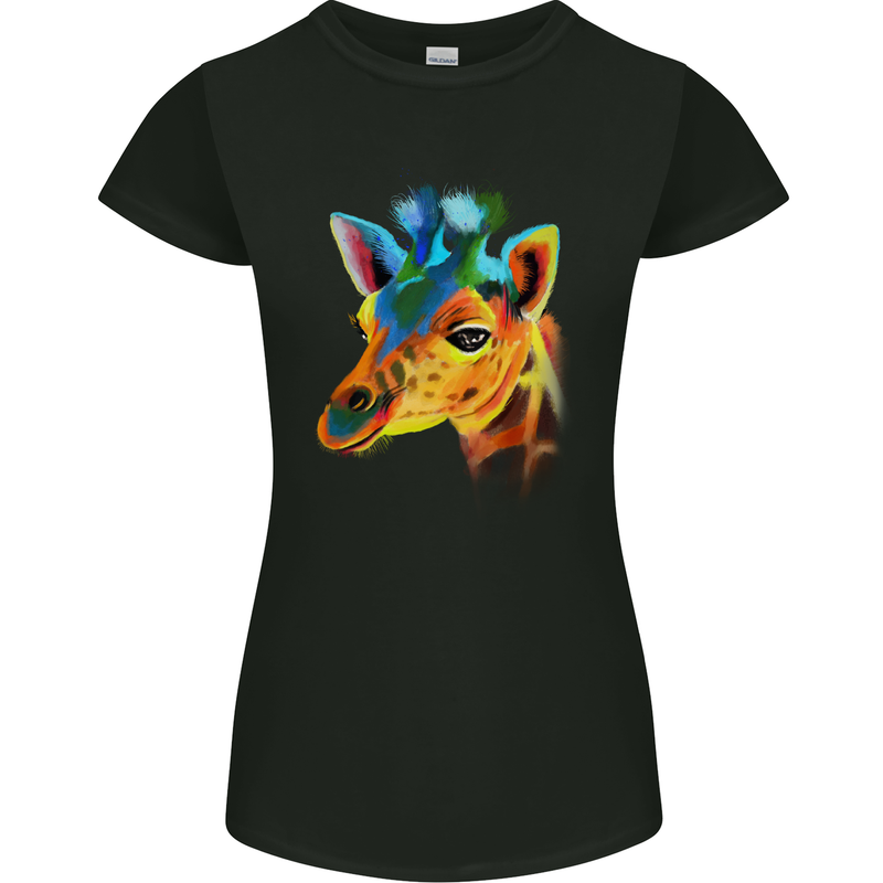 A Giraffe Watercolour Womens Petite Cut T-Shirt Black