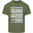 A Girl Who Loves Anime Dogs & Ramen Mens Cotton T-Shirt Tee Top Military Green