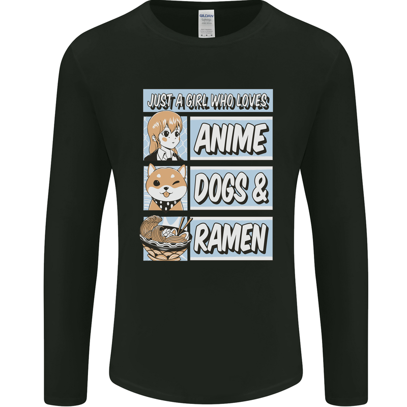 A Girl Who Loves Anime Dogs & Ramen Mens Long Sleeve T-Shirt Black