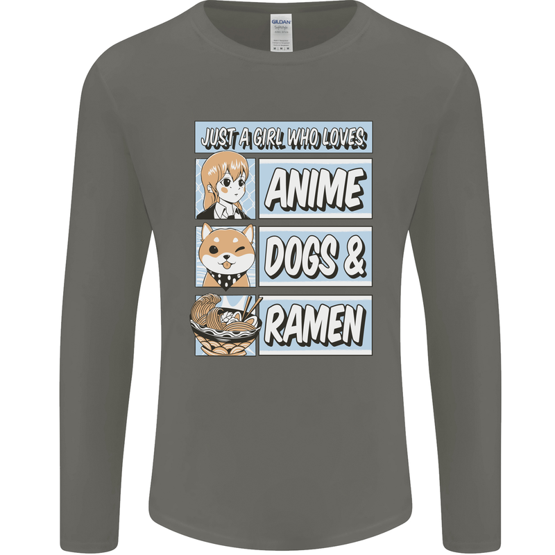A Girl Who Loves Anime Dogs & Ramen Mens Long Sleeve T-Shirt Charcoal