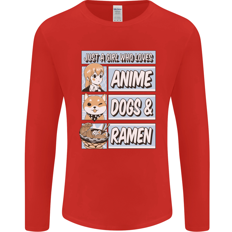A Girl Who Loves Anime Dogs & Ramen Mens Long Sleeve T-Shirt Red