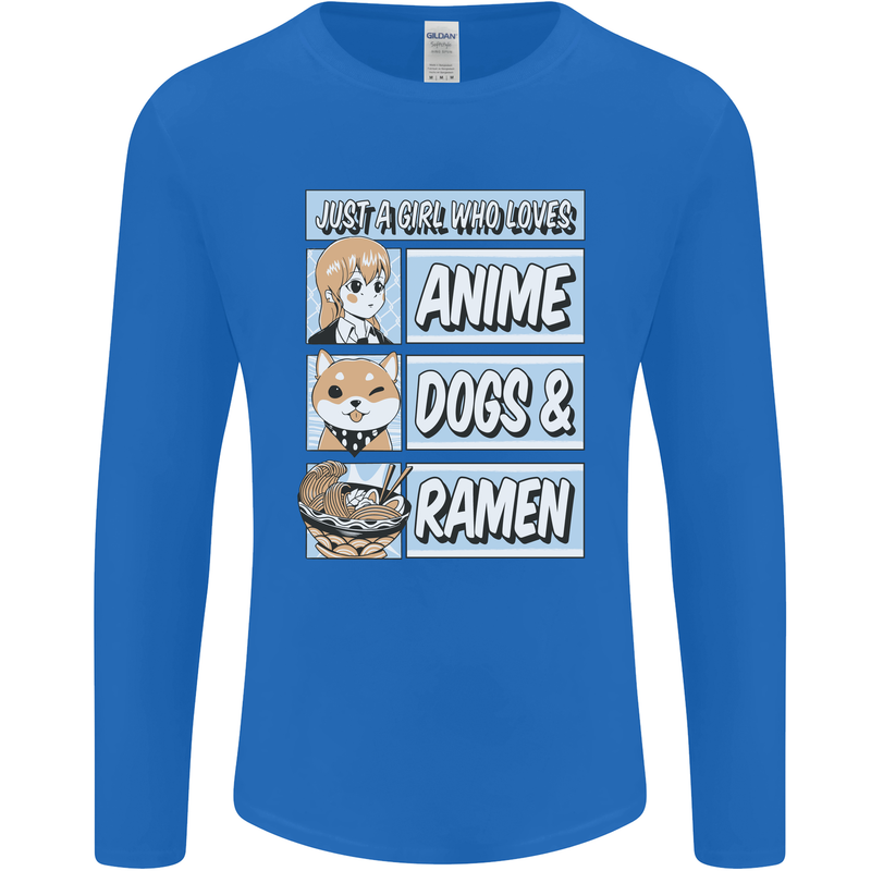 A Girl Who Loves Anime Dogs & Ramen Mens Long Sleeve T-Shirt Royal Blue