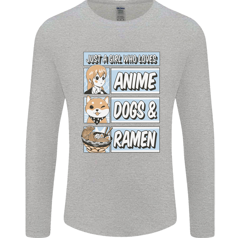 A Girl Who Loves Anime Dogs & Ramen Mens Long Sleeve T-Shirt Sports Grey