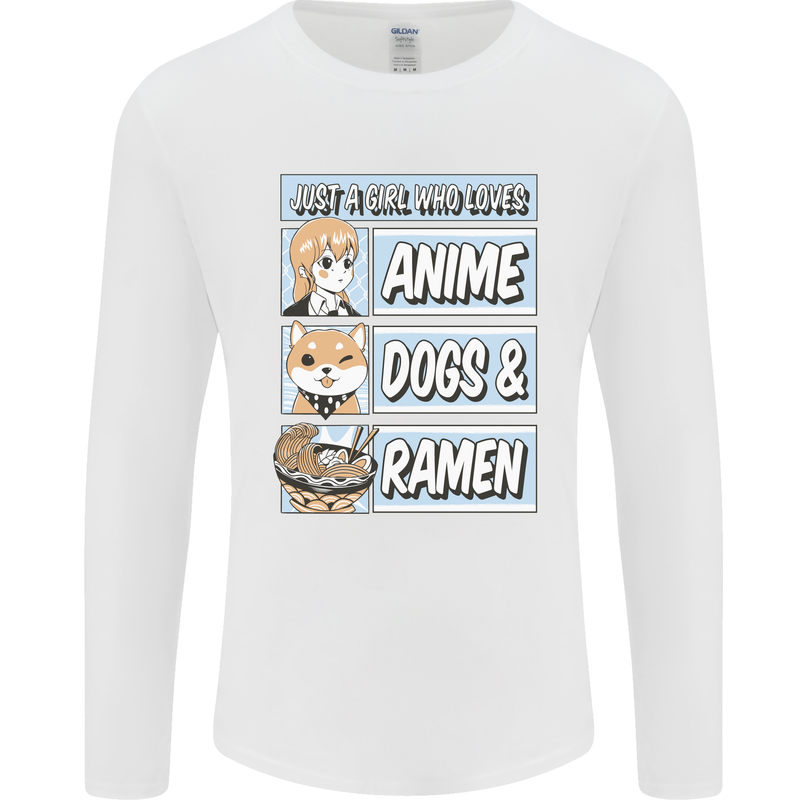 A Girl Who Loves Anime Dogs & Ramen Mens Long Sleeve T-Shirt White