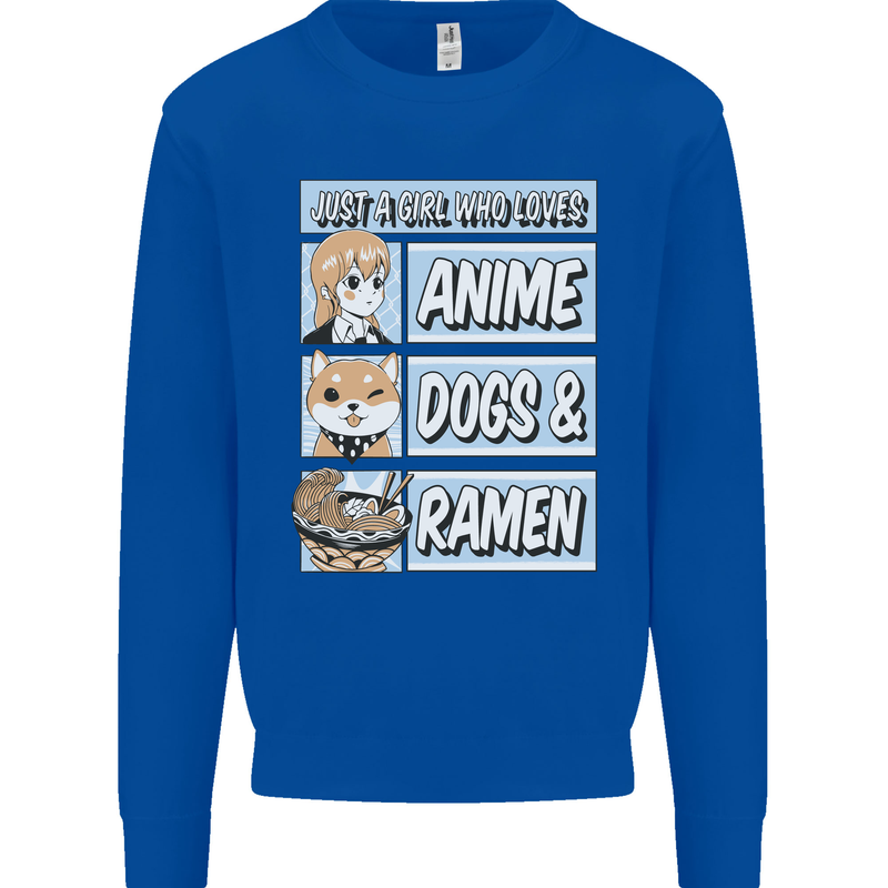 A Girl Who Loves Anime Dogs & Ramen Mens Sweatshirt Jumper Royal Blue