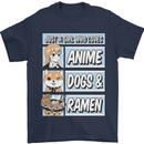 A Girl Who Loves Anime Dogs & Ramen Mens T-Shirt 100% Cotton Navy Blue