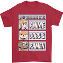 A Girl Who Loves Anime Dogs & Ramen Mens T-Shirt 100% Cotton Red