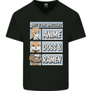 A Girl Who Loves Anime Dogs & Ramen Mens V-Neck Cotton T-Shirt Black
