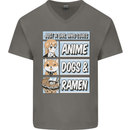 A Girl Who Loves Anime Dogs & Ramen Mens V-Neck Cotton T-Shirt Charcoal