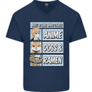 A Girl Who Loves Anime Dogs & Ramen Mens V-Neck Cotton T-Shirt Navy Blue