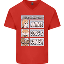 A Girl Who Loves Anime Dogs & Ramen Mens V-Neck Cotton T-Shirt Red