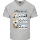 A Girl Who Loves Anime Dogs & Ramen Mens V-Neck Cotton T-Shirt Sports Grey