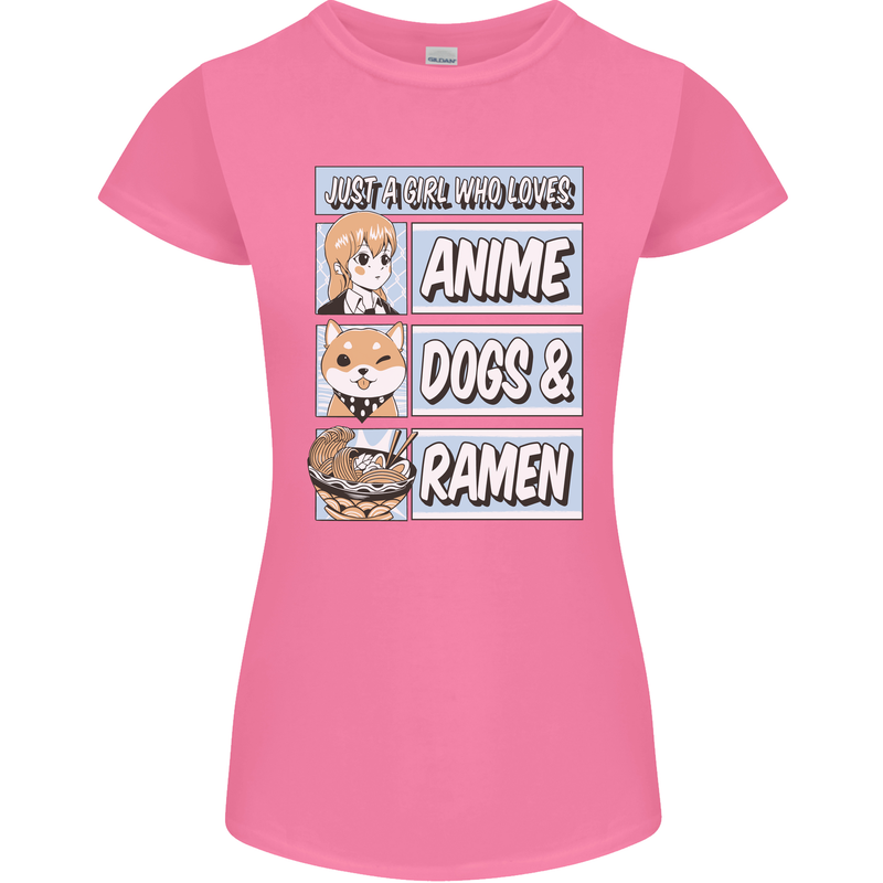 A Girl Who Loves Anime Dogs & Ramen Womens Petite Cut T-Shirt Azalea