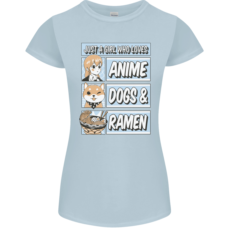 A Girl Who Loves Anime Dogs & Ramen Womens Petite Cut T-Shirt Light Blue