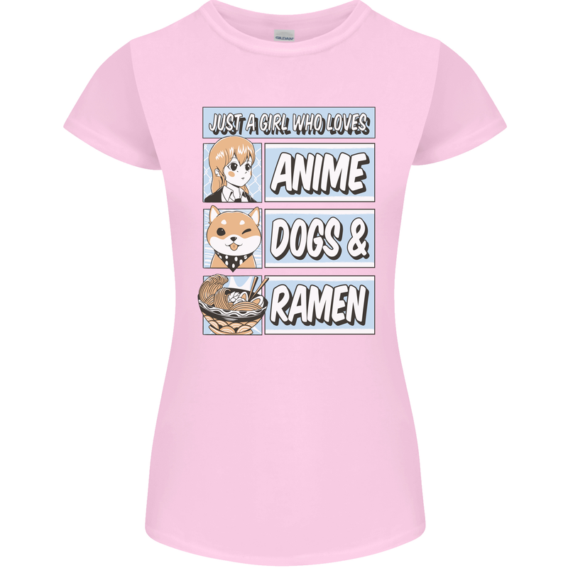 A Girl Who Loves Anime Dogs & Ramen Womens Petite Cut T-Shirt Light Pink