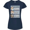 A Girl Who Loves Anime Dogs & Ramen Womens Petite Cut T-Shirt Navy Blue