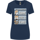 A Girl Who Loves Anime Dogs & Ramen Womens Wider Cut T-Shirt Navy Blue