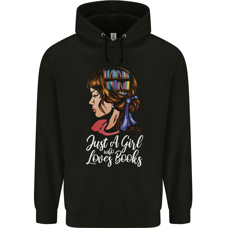 A Girl Who Loves Books Bookworm Reading Childrens Kids Hoodie Black