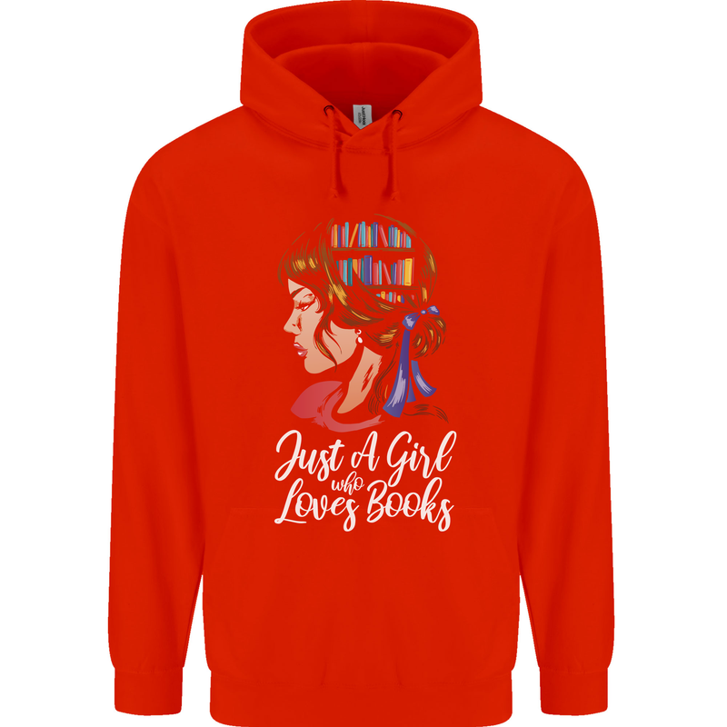 A Girl Who Loves Books Bookworm Reading Childrens Kids Hoodie Bright Red