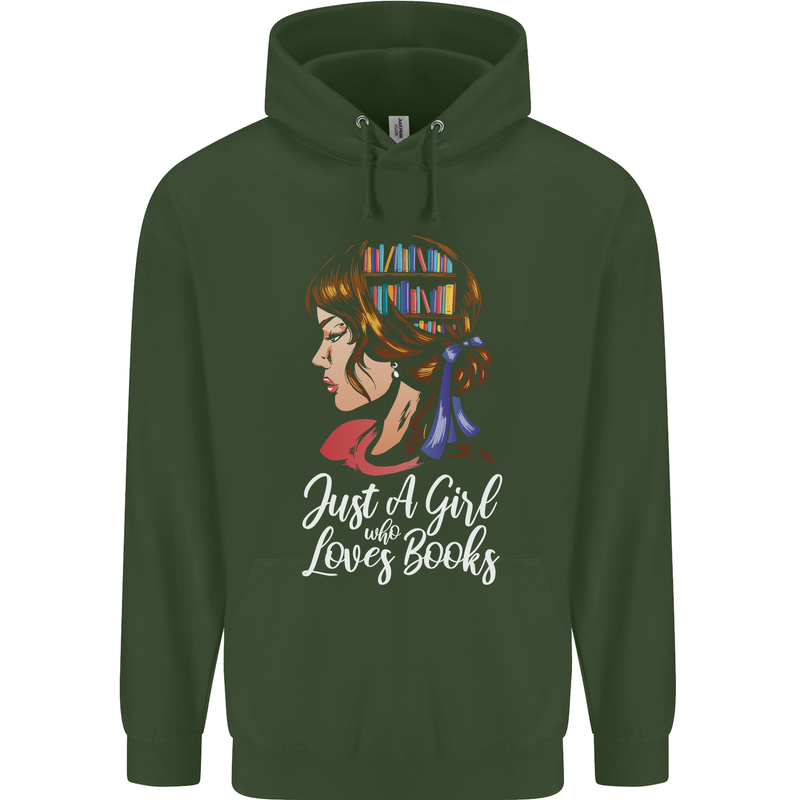 A Girl Who Loves Books Bookworm Reading Childrens Kids Hoodie Forest Green