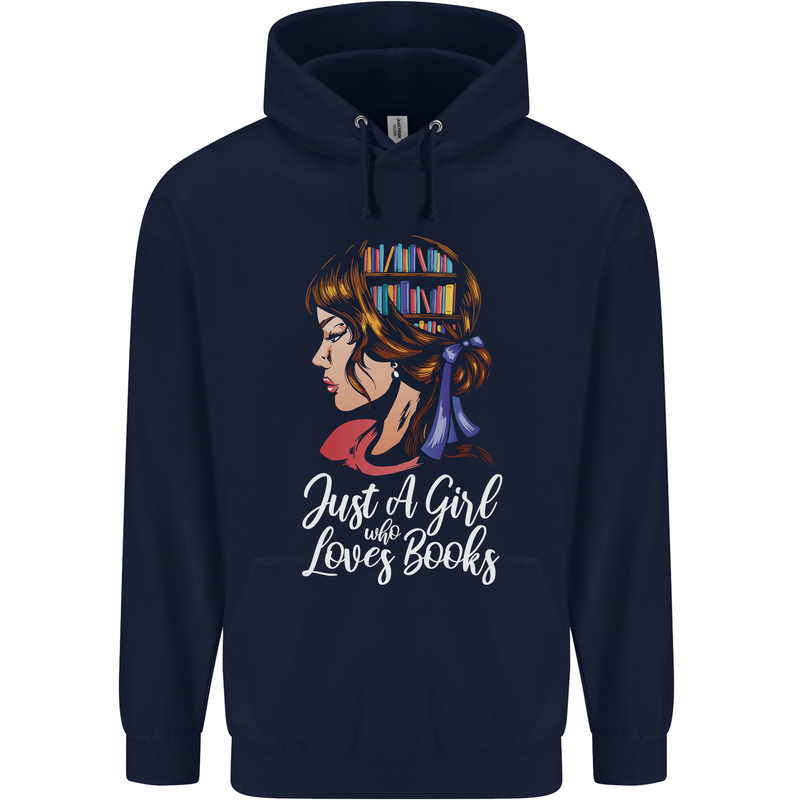 A Girl Who Loves Books Bookworm Reading Childrens Kids Hoodie Navy Blue