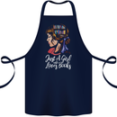 A Girl Who Loves Books Bookworm Reading Cotton Apron 100% Organic Navy Blue
