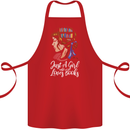 A Girl Who Loves Books Bookworm Reading Cotton Apron 100% Organic Red