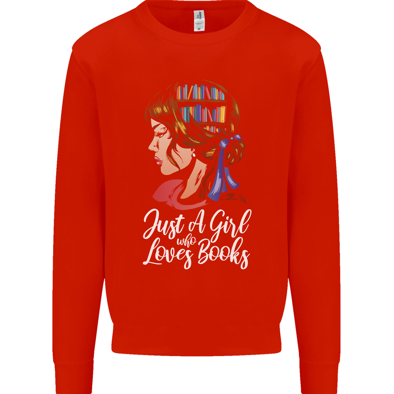 A Girl Who Loves Books Bookworm Reading Kids Sweatshirt Jumper Bright Red
