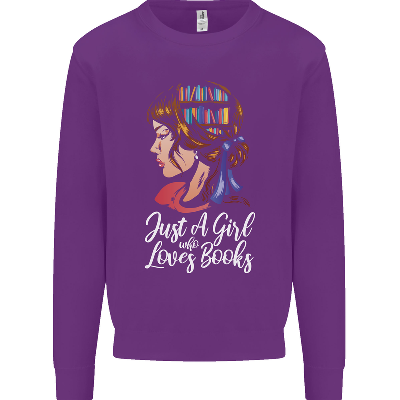 A Girl Who Loves Books Bookworm Reading Kids Sweatshirt Jumper Purple