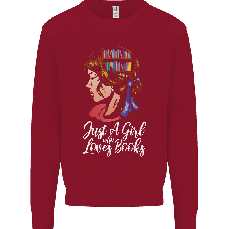 A Girl Who Loves Books Bookworm Reading Kids Sweatshirt Jumper Red