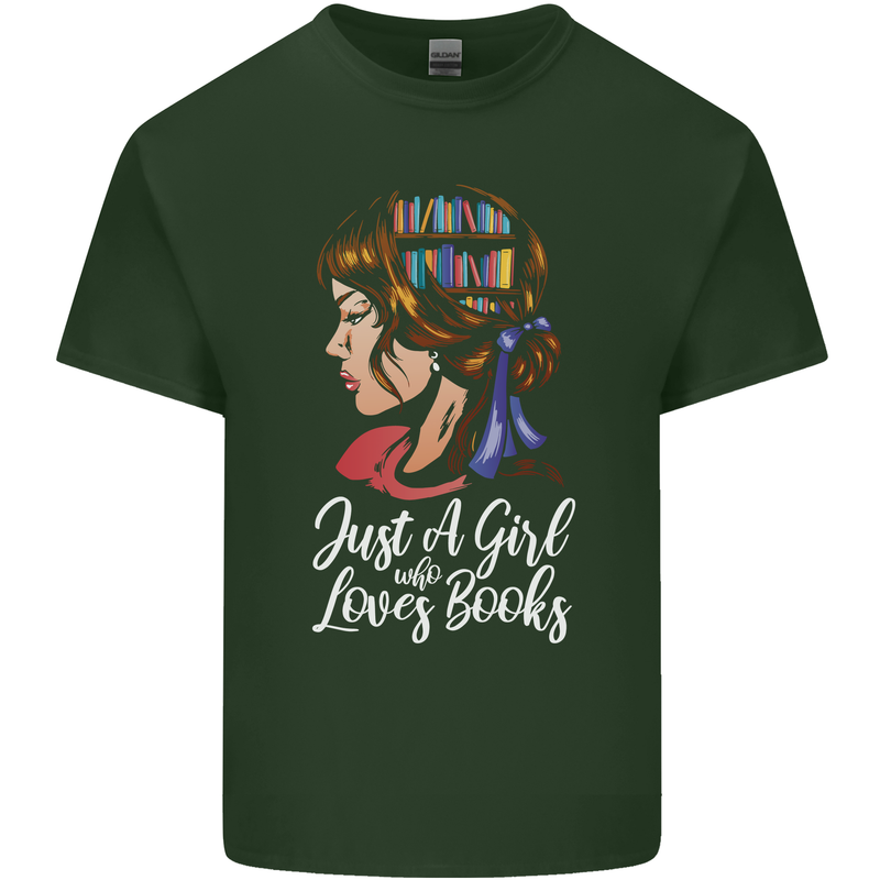 A Girl Who Loves Books Bookworm Reading Mens Cotton T-Shirt Tee Top Forest Green