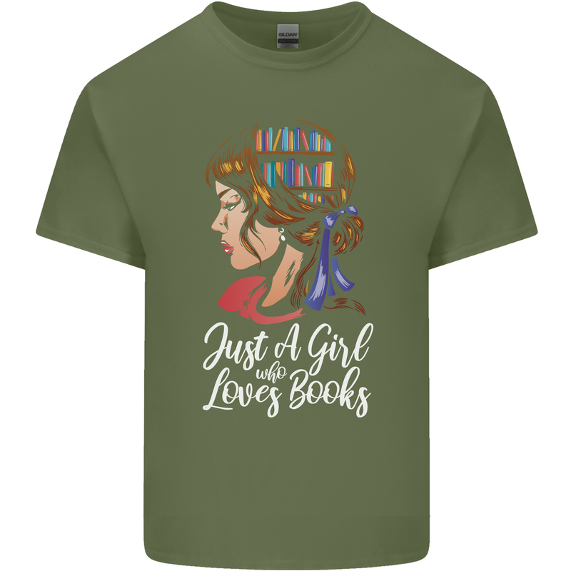 A Girl Who Loves Books Bookworm Reading Mens Cotton T-Shirt Tee Top Military Green