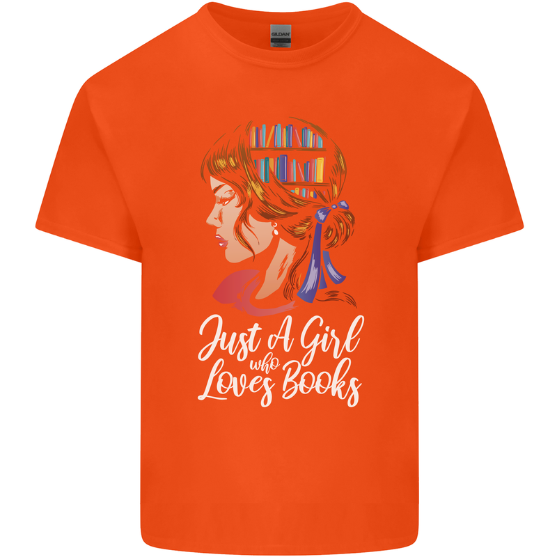 A Girl Who Loves Books Bookworm Reading Mens Cotton T-Shirt Tee Top Orange