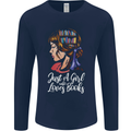 A Girl Who Loves Books Bookworm Reading Mens Long Sleeve T-Shirt Navy Blue