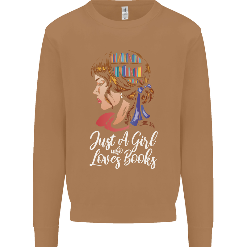 A Girl Who Loves Books Bookworm Reading Mens Sweatshirt Jumper Caramel Latte