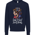 A Girl Who Loves Books Bookworm Reading Mens Sweatshirt Jumper Navy Blue