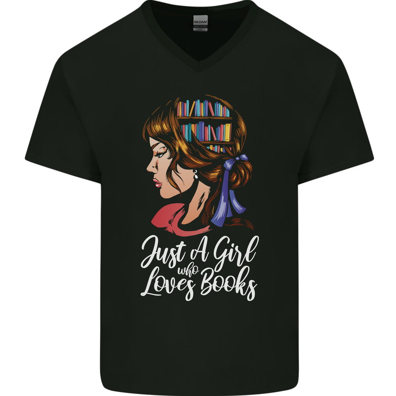 A Girl Who Loves Books Bookworm Reading Mens V-Neck Cotton T-Shirt Black