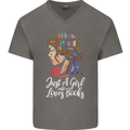 A Girl Who Loves Books Bookworm Reading Mens V-Neck Cotton T-Shirt Charcoal