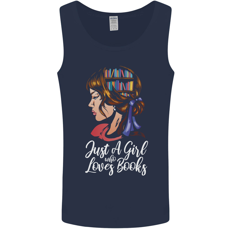 A Girl Who Loves Books Bookworm Reading Mens Vest Tank Top Navy Blue